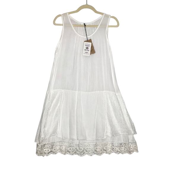 MODA LUCIDO Italian Crochet Lace Dress M Overlay Cottage Fairy Boho Preppy NWT - Picture 9 of 12